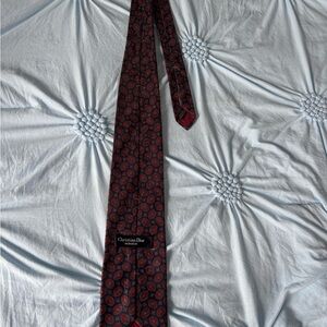 Dior Men's Burgundy and Black Patterned Tie